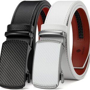 Men's 2 Pack Ratchet Dress Belt - Adjustable 1 3/8" Genuine Leather, Size Length